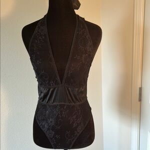 Frederick's of Hollywood Black Asymmetrical Cut Out Bodysuit